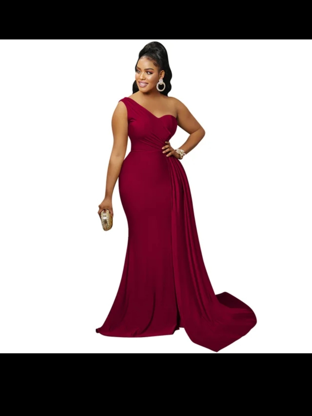 One-Shoulder Burgundy Evening Gown